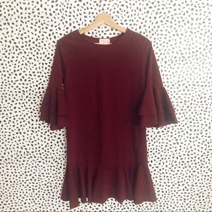 Pink lily maroon long sleeved ruffle dress